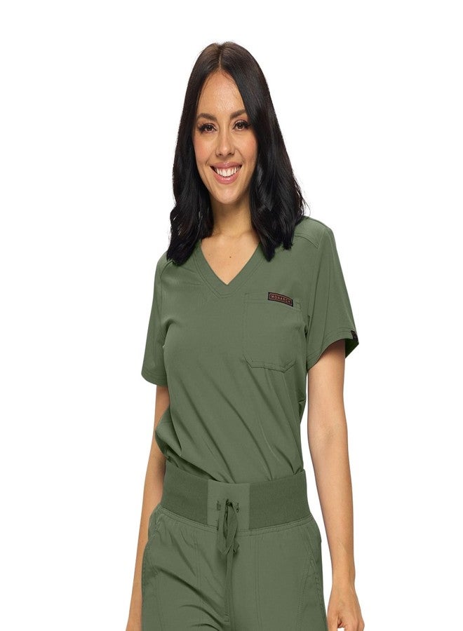 MONARCH UNIFORMS قميص طبي نسائي من مونارك يونيفورمز، بجيب واحد، قابل للطي، لون زيتوني، مقاس متوسط - Image 1